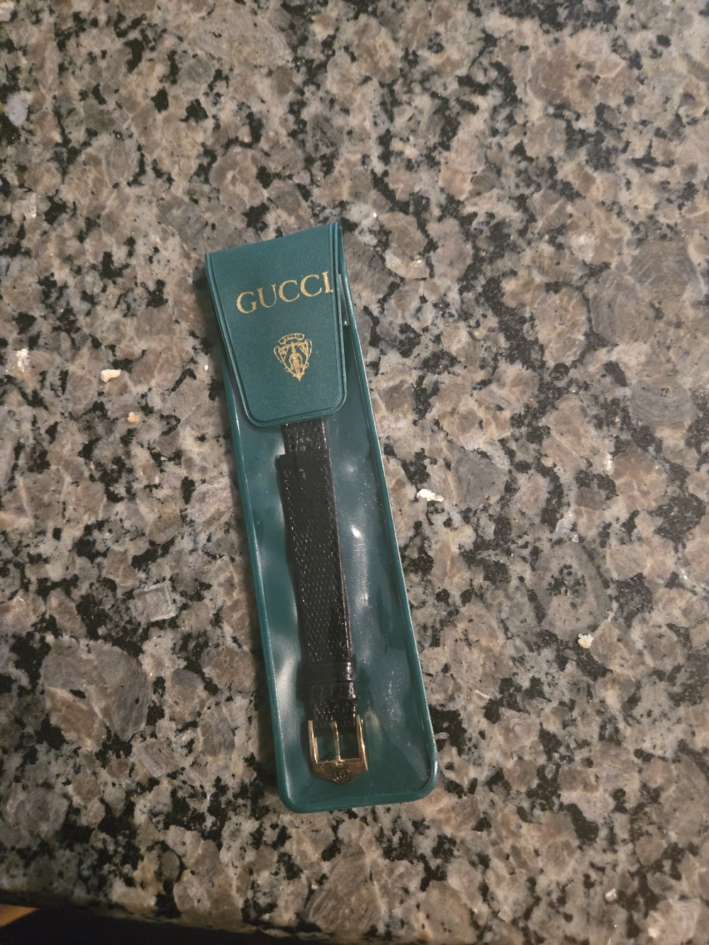 Gucci Black Leather Watch Band with Gold Buckle